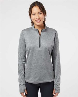 Adidas Women's Brushed Terry Heathered Quarter-Zip Pullover - Image 4