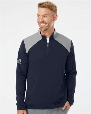 Adidas Textured Mixed Media Quarter-Zip Pullover - Image 3